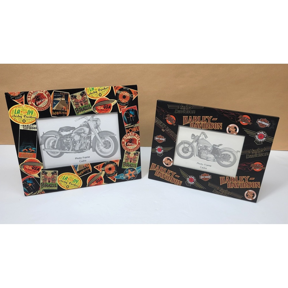 Vtg‎ 2-pc Harley Davidson Hallmark Photo Frame Set Decal & Logo Graphics